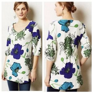 Anthropologie Deletta Haru Floral V Neck Tunic Top